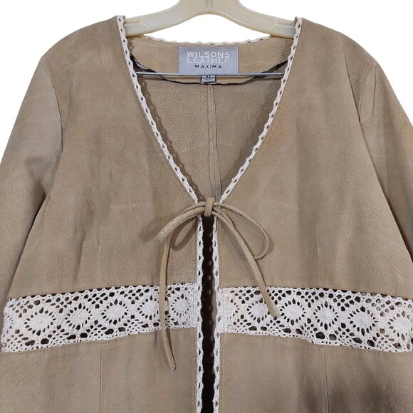 Vintage Wilson's Suede Crochet Boho Jacket & Mid-Rise Pants Matching Set - XL/10 - Picture 4 of 16